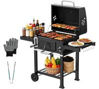Barbacoa de carbón TEENO XXL con termómetro integrado, chimenea, bandeja para alimentos y unidad para ahumar. Barbacoa XXL con rejilla para mantener los alimentos calientes, ideal para celebraciones f