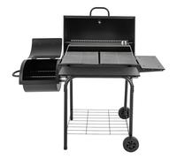 Barbacoa de carbón vegetal con tapa, parrilla y termómetro, parrilla de carbón vegetal, parrilla de pie, horno para ahumar, parrilla adecuada para cocinar al aire libre, color negro