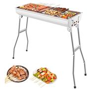 Barbacoa de carbón vegetal XXL, parrilla de carbón portátil, barbacoa plegable de acero inoxidable, barbacoa de carbón para exteriores, parrilla de pie, parrilla plegable (73 x 28 x 76 cm)
