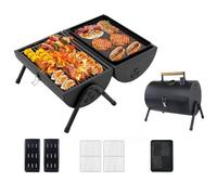 Barbacoa de doble cara de acero inoxidable con función de parrilla de doble cara, ligera, compacta, plegable, portátil, ideal para camping, festivales