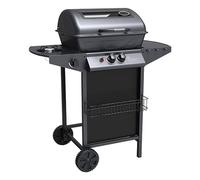 Barbacoa de gas con piedra volcánica y barbacoa de gas, 2 quemadores + estufa lateral estructura de acero con plano lateral de apoyo y 3 perchas Pratiko Life