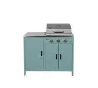 Barbacoa de gas de 3 quemadores con 3 puertas y termómetro azul gris - 100x51x87.5 cm