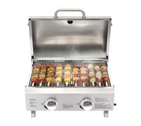 Barbacoa de gas de mesa, 2 quemadores, acero inoxidable, barbacoa de gas, pequeña 22 × 18 × 15 pulgadas, portátil