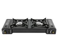Barbacoa de gas de superficie plana - Cocina de camping con 2 fuegos - Quemador de gas portátil con maletín de transporte - Plancha extraíble