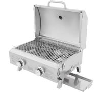 Barbacoa de gas - Plateada - 2 quemadores - Acero inoxidable - Ideal para camping y picnics - Parrilla portátil