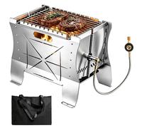Barbacoa de gas portátil, de acero inoxidable, 26,5x21x38 cm, plegable, para camping