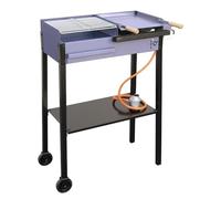 Barbacoa de Gas y Carbón Portátil con Plancha de Acero y Parrilla con Cincado Homologado | Asador de Doble Altura para Exterior 850x980x385 mms | Incluye Paellero, Regulador y Manguera.