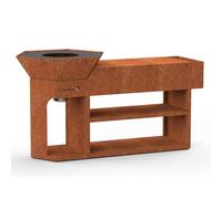 Barbacoa de leña Nestor Original barbacoa de exterior de brasero con plancha de acero corten, 190x55x100cm