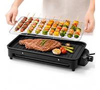 Barbacoa de mesa eléctrica con plancha 2 en 1, gran superficie de parrilla para interior y exterior, 1500 W, 5 niveles de calor ajustables, parrilla eléctrica con plancha para balcón y cocina, fácil