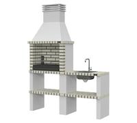 Barbacoa de obra Alvor con fregadero (An x Pr x Al: 167 x 47 x 224 cm, Superficie parrilla: 64 x 38 cm, Gris)