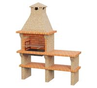 Barbacoa de obra Barcelos con mesa (Crema/Ladrillo, An x Pr x Al: 170 x 60 x 217 cm, Superficie parrilla: 60 x 38 cm, Derecha sin fregadero)
