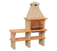 Barbacoa de obra Barcelos con mesa (Crema/Ladrillo, An x Pr x Al: 170 x 60 x 217 cm, Superficie parrilla: 60 x 38 cm, Izquierda sin fregadero)