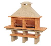 Barbacoa de obra Barcelos doble parrilla (Crema/Ladrillo, An x Pr x Al: 246 x 73 x 237 cm, Doble parrilla de 60 x 38 cm)