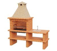 Barbacoa de obra Barcelos Ladrillo con mesa (Crema/Ladrillo, An x Pr x Al: 202 x 73 x 231 cm, Superficie parrilla: 79 x 48 cm, Derecha con fregadero)