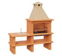 Barbacoa de obra Barcelos Ladrillo con mesa (Crema/Ladrillo, An x Pr x Al: 202 x 73 x 231 cm, Superficie parrilla: 79 x 48 cm, Izquierda con...