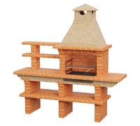 Barbacoa de obra Barcelos Ladrillo con mesa (Crema/Ladrillo, An x Pr x Al: 214 x 60 x 219 cm, Superficie parrilla: 60 x 38 cm, Izquierda sin...