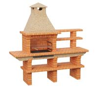 Barbacoa de obra Barcelos Ladrillo con mesa (Crema/Ladrillo, An x Pr x Al: 214 x 60 x 219 cm, Superficie parrilla: 60 x 38 cm, Derecha sin fregadero)