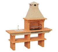 Barbacoa de obra Barcelos Ladrillo con mesa (Crema/Ladrillo, An x Pr x Al: 214 x 60 x 219 cm, Superficie parrilla: 60 x 38 cm, Izquierda con...