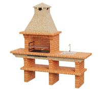 Barbacoa de obra Barcelos Ladrillo con mesa (Crema/Ladrillo, An x Pr x Al: 214 x 60 x 219 cm, Superficie parrilla: 60 x 38 cm, Derecha con fregadero)