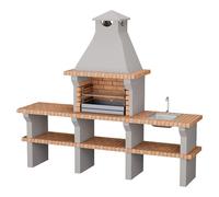 Barbacoa de obra Benguela (Gris/Ladrillo, An x Pr x Al: 241 x 60 x 217 cm, Superficie parrilla: 60 x 38 cm, Con fregadero)