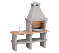 Barbacoa de obra Ibiza (Gris/Ladrillo, An x Pr x Al: 168 x 60 x 219 cm, Superficie parrilla: 60 x 38 cm, Con fregadero)