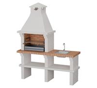 Barbacoa de obra Monaco (Blanco, An x Pr x Al: 168 x 60 x 217 cm, Superficie parrilla: 60 x 38 cm, Con fregadero)