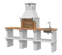 Barbacoa de obra Sintra con mesa auxiliar y fregadero (An x Pr x Al: 68 x 47 x 190 cm, Superficie parrilla: 50 x 32 cm, Marrón)