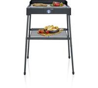 Barbacoa eléctrica con patas y mesa SEVERIN PG8566, 2200 W. Superficie: 44,5 x 26 cm. Termostato ajustable. Tecnología SafeTouch. Recipiente anti-humo. Color