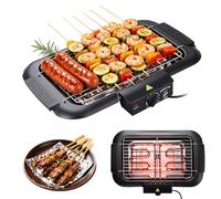 Barbacoa eléctrica de 2000 W, regulación de temperatura de 6 niveles hasta máx. 350 °C, bajo humo, altura ajustable, parrilla de contacto, parrilla eléctrica para interior, exterior, para fiestas en