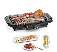 Barbacoa eléctrica de mesa eléctrica, barbacoa eléctrica, parrilla antiadherente sin humo para interiores/exteriores, 2000 W, doble tubo, parrilla de pie portátil extraíble de alta potencia (negro