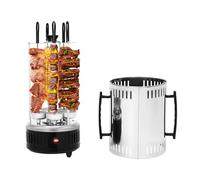 Barbacoa eléctrica vertical de 1000 W, 5 brochetas, parrilla de acero inoxidable con 400 a 500 grados Celsius, parrilla de mesa para pinchos y asadores, hogar y exterior, negro y plateado