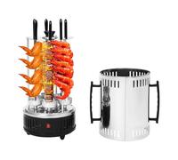 Barbacoa eléctrica vertical de 1000 W, 6 brochetas, parrilla de acero inoxidable con 400 a 500 grados Celsius, parrilla de mesa para pinchos y asadores, hogar y exterior, negro y plateado