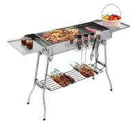 Barbacoa Houtskool - Barbacoa portátil plegable - Acero inoxidable - 122x30x75 cm - Ideal para cocinar al aire libre