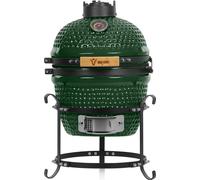 Barbacoa Kamado "HAIIRO" de carbón vegetal, con parrilla y termómetro, de 32 cm de diámetro, color verde