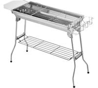 Barbacoa portátil de acero inoxidable y carbón – Parrilla plegable para camping con sartén antiadherente – Ideal para picnics, festivales, jardines y actividades al aire libre