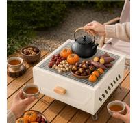 Barbacoa portátil de carbón para sobremesa, con rejilla de acero inoxidable; ideal para cocinar al aire libre sin humo en acampadas y reuniones sociales.(White)