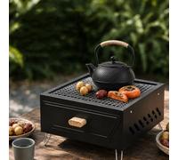 Barbacoa portátil de carbón para sobremesa, con rejilla de acero inoxidable; ideal para cocinar al aire libre sin humo en acampadas y reuniones sociales.(Black)
