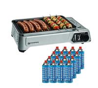 Barbacoa Portátil De Gas De Mesa 1.9 KW Parrilla Antiadherente + 16 Cartuchos