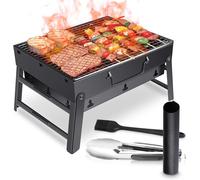 Barbacoa portátil mini plegable, para carbón, ideal para picnics, jardines, campamentos, fiestas, playas y barbacoas al aire libre - Color negro, dimensiones: 35 x 27 x 20 cm