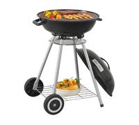 casa.pro Barbacoa Redonda de Carbón Apricena con Tapa Extraíble 2 Ruedas 1 Estante de Rejilla Válvula de Ventilación Regulable Acero Inoxidable Plástico 80x49x47cm - Negro