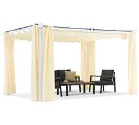 Barbados pérgola de terraza 3x4 m con cortinas Garden Point blanco y beige