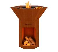 Barbecook Barbacoa de leña Nestor Original brasero de exterior con plancha de acero corten, 92x92x101cm
