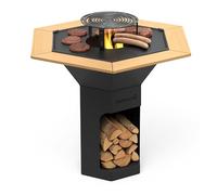 Barbecook Barbacoa de leña Nestor Original brasero de exterior con plancha, mesas laterales y parrilla elevada, negro, 128x120x120cm