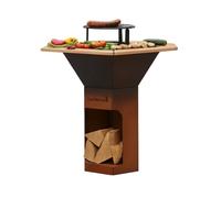 Barbecook Barbacoa de leña Nestor Original brasero de exterior con plancha, mesas laterales y parrilla elevada de acero corten, 128x120x120cm