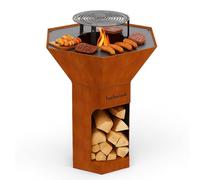 Barbecook Barbacoa de leña Nestor Original brasero de exterior con plancha y parrilla elevada de acero corten, 92x92x120cm