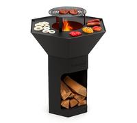 Barbecook Barbacoa de leña Nestor Original brasero de exterior con plancha y parrilla elevada, negro, 92x92x120cm