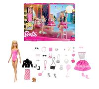 Barbie Muñeca Calendario de Adviento navideño JFL63 – 24 sorpresas de ropa y accesorios, rubia