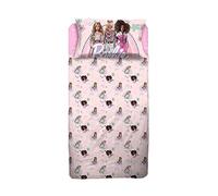 Barbie - Juego Completo de sábanas para Dormitorio Individual, Color Rosa, sábana Bajera Ajustable, Funda de Almohada de 50 x 80 cm, 100% algodón, Producto Oficial