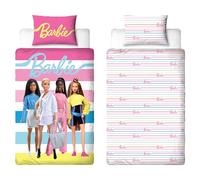 Barbie - Juego de Funda de edredón para Cama Individual Infantil, diseño Reversible de 2 Caras, Incluye Funda de Almohada a Juego, Juego de Cama Individual Rosa, polialgodón