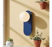 BARCELONA LED Aplique de Parede Brian E27 com Bola de Vidro Opalino, Luminária de Parede de Estilo Nórdico e Design Minimalista, Base de Alumínio em Azul, Iluminação Decorativa Interior IP20
